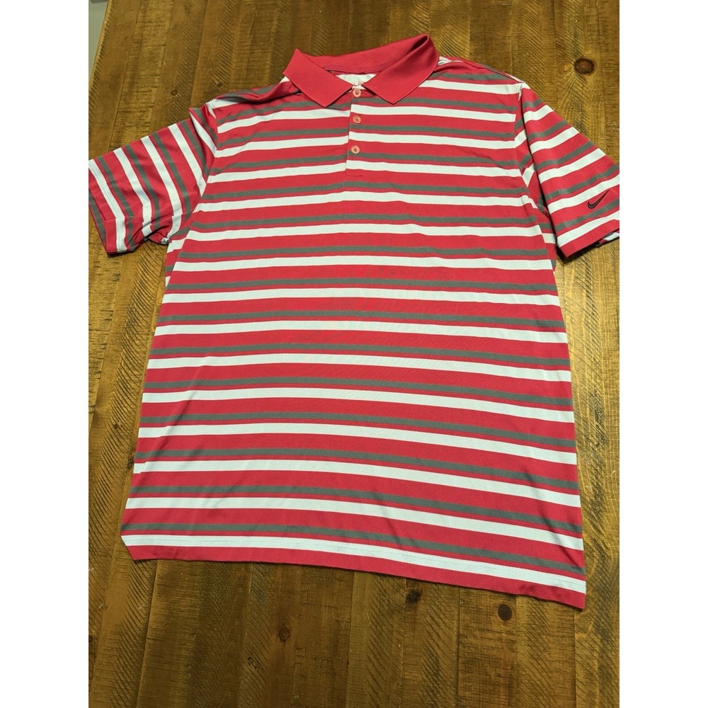 Nike Golf Polo Shirt Mens XL Pink Stripe Dri-FIT Tour Performance Golf Stretch